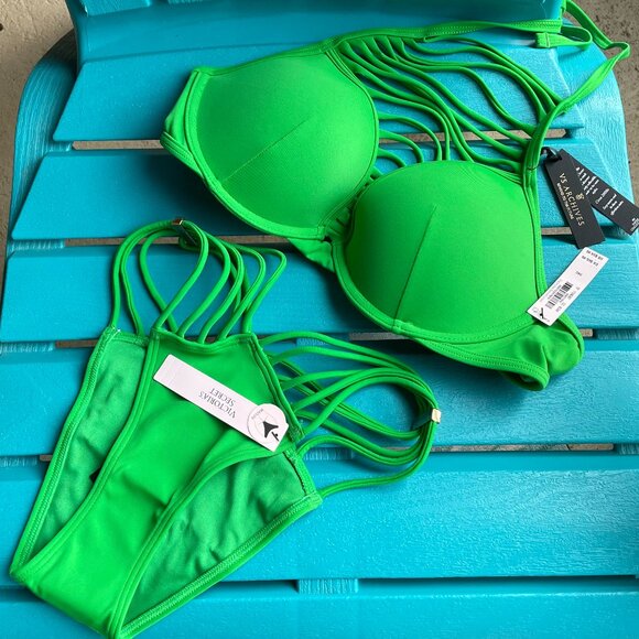 Victoria's Secret, 34C Strappy Push Up Bikini with Matching XS Brazilian Bottoms - Picture 1 of 13